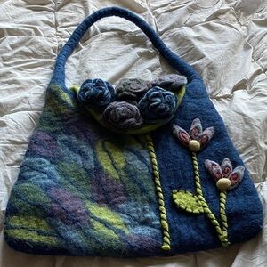 Rising Tide Blue and Green Floral Felt Shoulder Bag